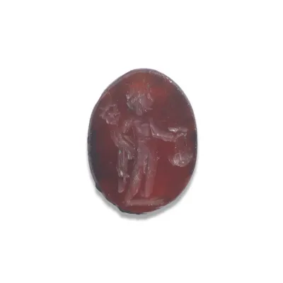 Obverse, for Roman — Intaglio stone depicting Mercury with caduceus and purse — 2nd - 3rd Century A.D, 2nd - 3rd Century A.D