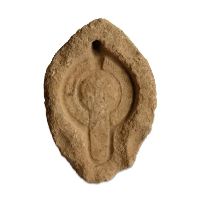 Obverse, for Roman — Oil lamp mold with the shoulders decorated in a 'herringbone' patter — 5th Century A.D, 5th Century A.D