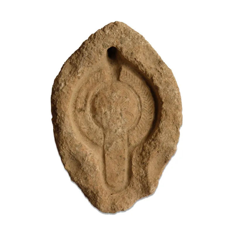 Obverse, for Roman — Oil lamp mold with the shoulders decorated in a 'herringbone' patter — 5th Century A.D, 5th Century A.D