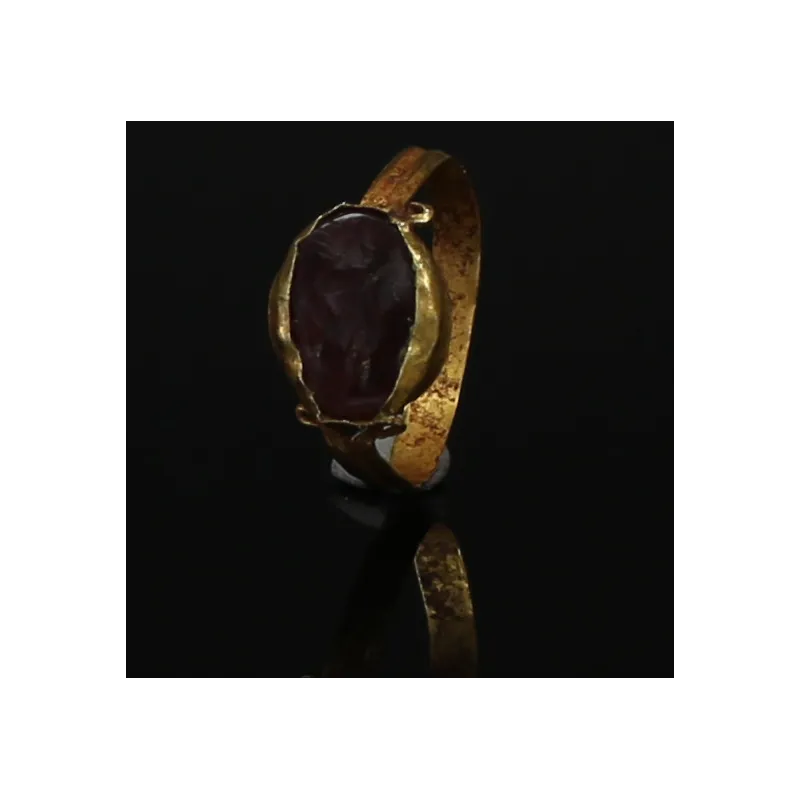 Obverse, for Roman — Ring with red carnelian gem depicting Sol with crown of rays — 2nd - 3rd Century A.D, 2nd - 3rd Century...