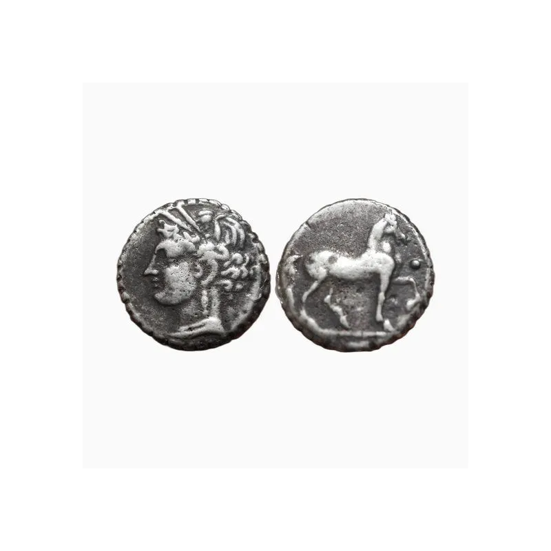 Zeugitane, Carthage, double-shekel réduit en billon à bord dentelé (Tanit / cheval) - 003372