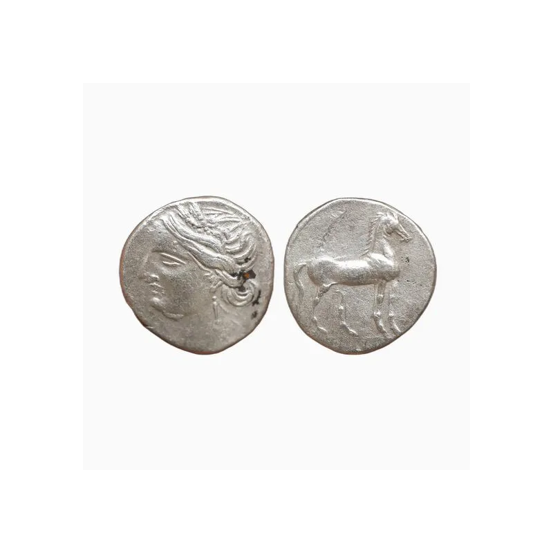 Carthage (Zeugitane) — Quart de shekel d'argent, tête de Tanit / cheval debout - 003382