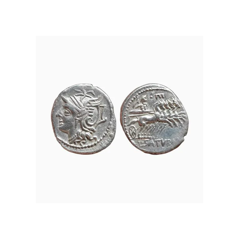 Lucius Appuleius Saturninus, denier d'argent a la tete de Roma et a Saturne dans un quadrige, Rome, vers 104 av. J.-C. - 003389