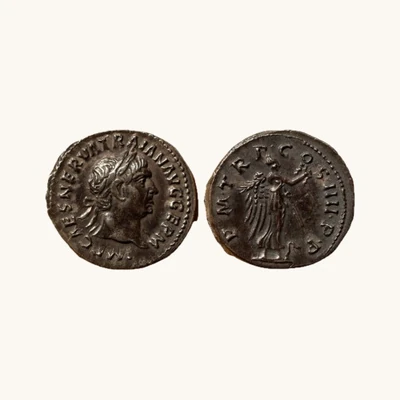 Denier Trajan — P M TR P COS IIII P P Victoire proue serpent couronne — Rome 101–102 — RIC II 59 — Certificat d'authenticité - v