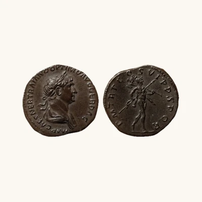 Denier Trajan — S P Q R OPTIMO PRINCIPI Mars avançant lance trophée — Rome 112–114 — RIC II 269 — Certificat d'authenticité - vu