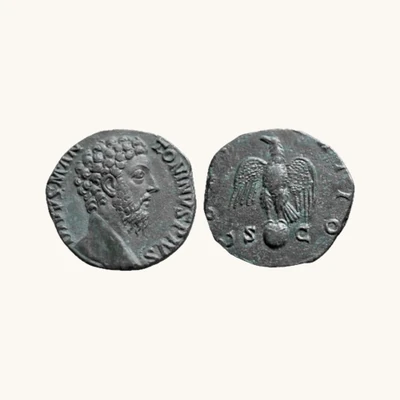 AE Sestertius Divus Marcus Aurelius — CONSECRATIO Eagle on Globe S-C — Rome AD 180 — RIC III 654 — Certificate of Authenticity -