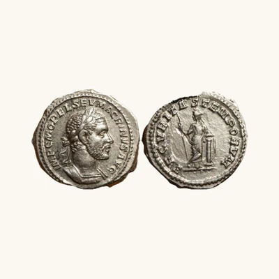 AR Denarius Macrinus — PONTIF MAX TR P Securitas Leaning Column — Rome AD 217 — RIC IV.2 24b — Certificate of Authenticity - vue