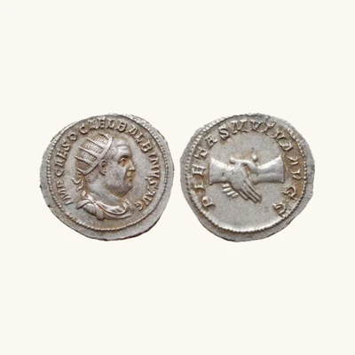 AR Antoninianus Balbinus — PIETAS MVTVA AVGG Clasped Hands — Rome AD 238 — RIC IV.2 12 — Certificate of Authenticity - vue 1