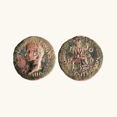 Æ Dupondius de Tibère — Livie assise — Utique, Afrique proconsulaire — 29/30 apr. J.-C. — Certificat - vue 1